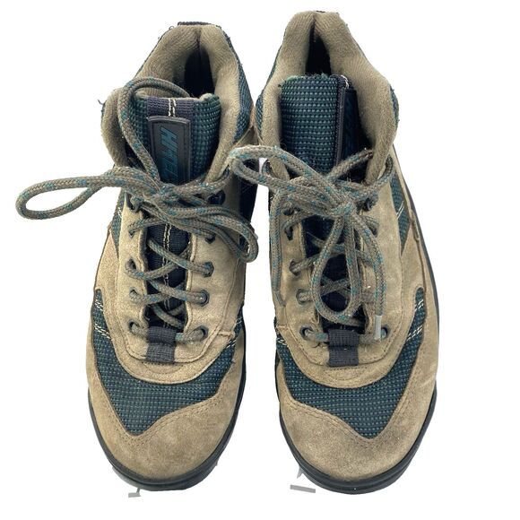 Hi-Tec Lady Idaho Hiking Boots Size 7 Brown Suede Green Cordura Model 4727 - Picture 2 of 10